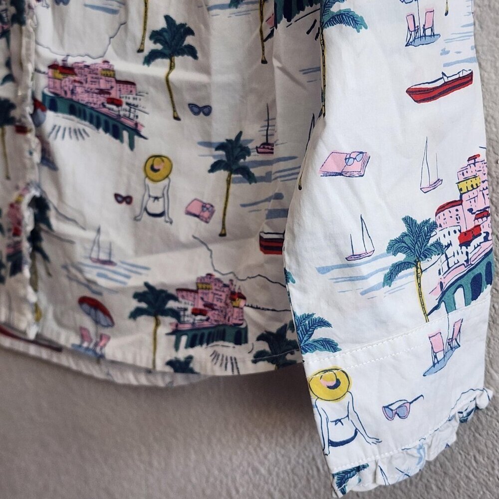 J Crew Shirt Womens 4 Beach Print Long Sleeve Collared Button Up Multicolor - Picture 2 of 7